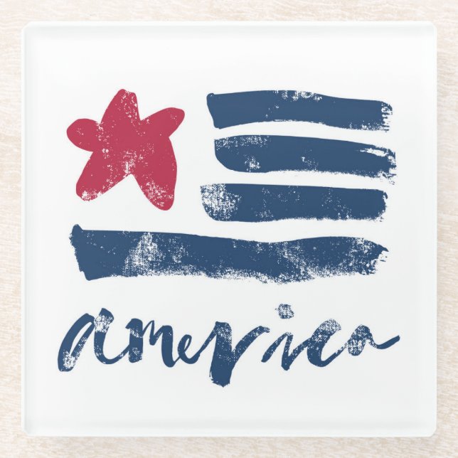 American Flag Paintstrokes Glass Coaster (Front)