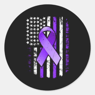 American Flag Pancreatic Cancer Purple Ribbon Classic Round Sticker
