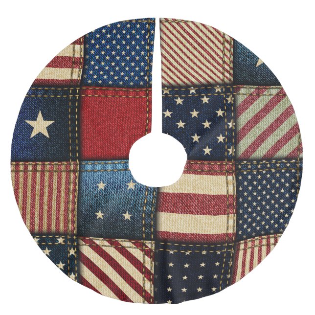 American Flag, Patchwork Seamless Pattern. Brushed Polyester Tree Skirt (Front)
