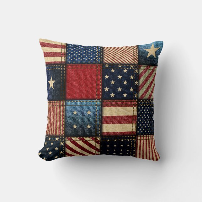 American Flag, Patchwork Seamless Pattern. Cushion (Front)