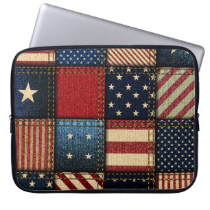 American Flag, Patchwork Seamless Pattern. Laptop Sleeve