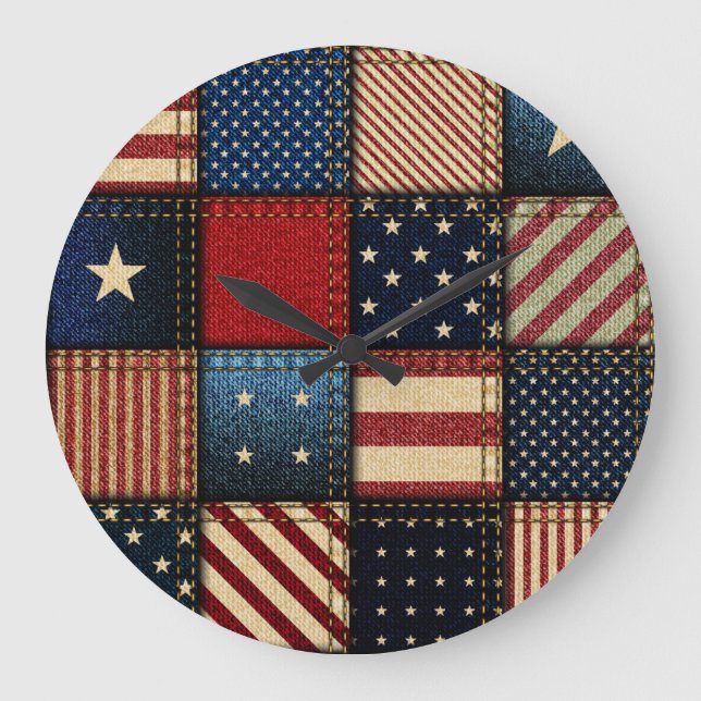 American Flag, Patchwork Seamless Pattern. Large Clock (Front)