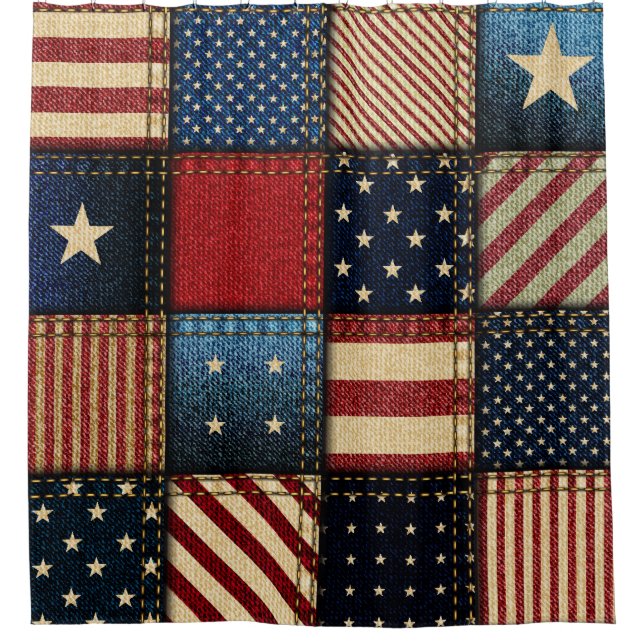 American Flag, Patchwork Seamless Pattern. Shower Curtain (Front)