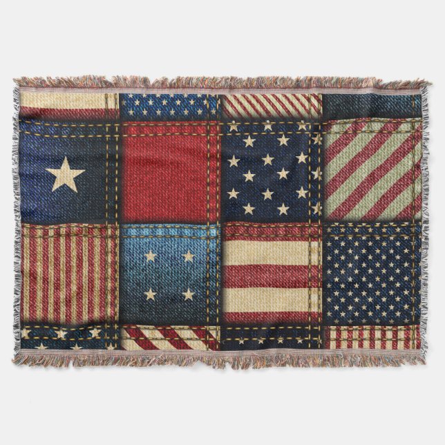 American Flag, Patchwork Seamless Pattern. Throw Blanket (Front)