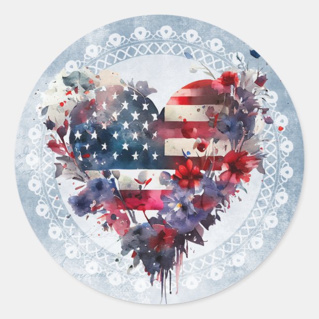 American flag patriotic 4th July independent day Classic Round Sticker (Front)