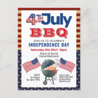 American Flag Patriotic 4th of July BBQ Invitation