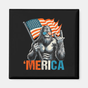 American Flag Patriotic 4th Of July Bigfoot Merica Magnet