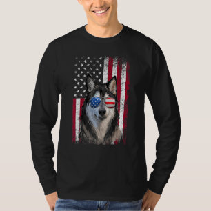 American Flag Patriotic Alaskan Malamute Dog 4th O T-Shirt