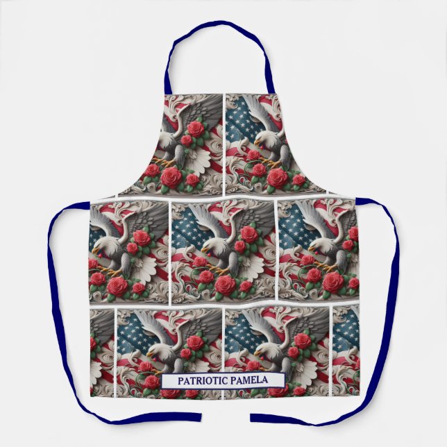 American Flag Patriotic Bald Eagle Apron (Front)