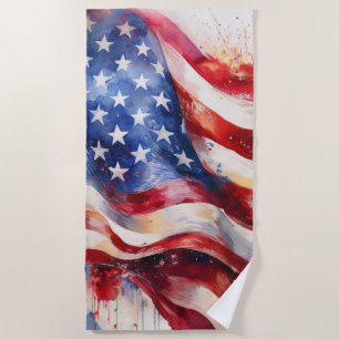 American Flag Patriotic Beach Towel