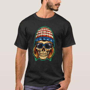 American Flag Patriotic Beanie Snowboarder Skull R T-Shirt