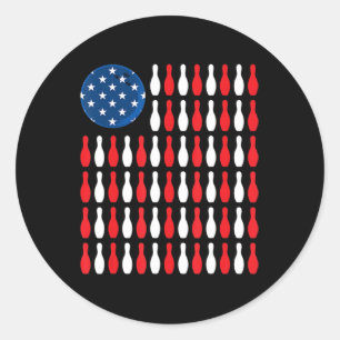 American Flag - Patriotic Bowler & Bowling  Classic Round Sticker