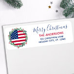 American Flag Patriotic Christmas Return Address<br><div class="desc">Send Merry Christmas greetings to friends and family with this unique USA American Flag Christmas Return Address Label - Holiday wreath in a USA American flag design modern red white blue design with holly and berries. Personalise with family name and address. This patriotic Christmas address label is perfect for military...</div>
