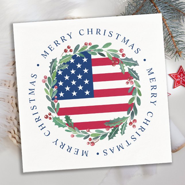 American Flag Patriotic Christmas Wreath  Napkin (Creator Uploaded)