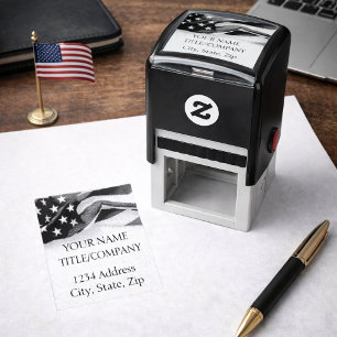 American Flag Patriotic Company Name Self-inking Stamp