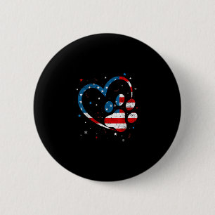 American Flag Patriotic Dog & Cat Paw Print - 6 Cm Round Badge