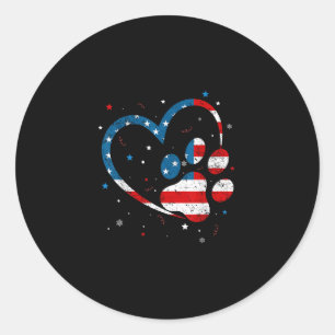 American Flag Patriotic Dog &amp; Cat Paw Print -  Classic Round Sticker