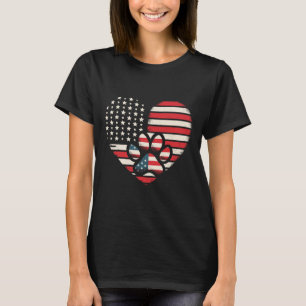 American Flag Patriotic Dog And Cat Paw Print 4th T-Shirt