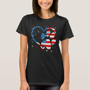 American Flag Patriotic Dog & Cat Paw Print  4th O T-Shirt
