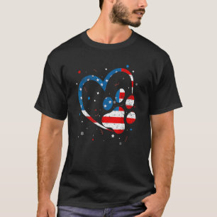 American Flag Patriotic Dog & Cat Paw Print 4th Of T-Shirt