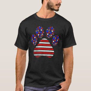 American Flag Patriotic Dog & Cat Paw Print 4th Of T-Shirt