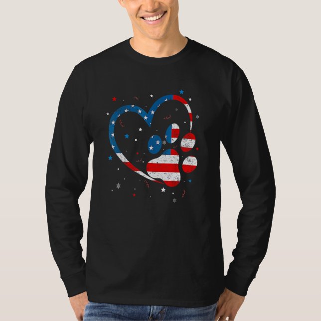 American Flag Patriotic Dog & Cat Paw Print 4th Of T-Shirt (Front)
