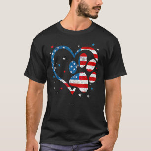 American Flag Patriotic Dog & Cat Paw Print 4th Of T-Shirt