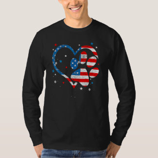 American Flag Patriotic Dog & Cat Paw Print 4th Of T-Shirt