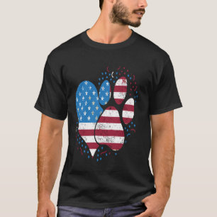 American Flag Patriotic Dog & Cat Paw Print - 4th T-Shirt