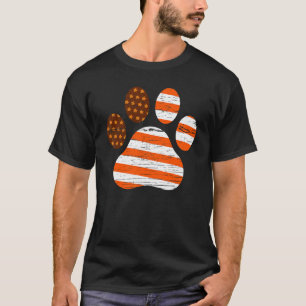 American Flag Patriotic Dog & Cat Paw Print Fall T-Shirt