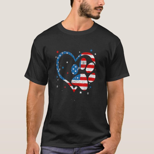 American Flag Patriotic Dog Cat Paw Print T-Shirt (Front)