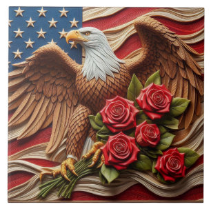 American Flag Patriotic Eagle Ceramic Tile