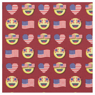 American Flag Patriotic Happy Face 4th of July Fabric