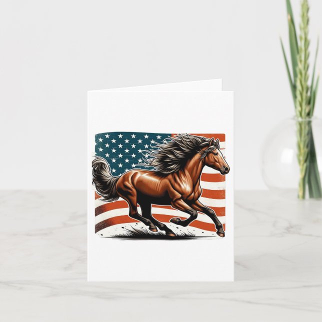 American Flag Patriotic Horse Horseback Riding Far Card (Front)