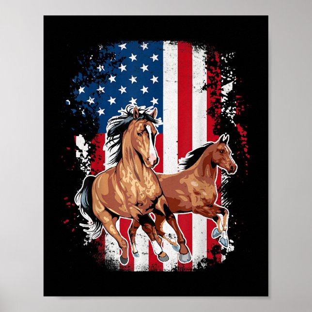 American Flag Patriotic Horse Horseback Riding Far Poster (Front)