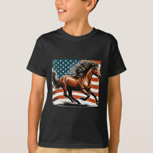American Flag Patriotic Horse Horseback Riding Far T-Shirt