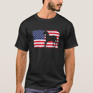 American Flag Patriotic Horse Horseback Riding T-Shirt