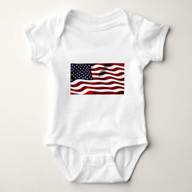 American Flag Patriotic Independence Day Baby Bodysuit (Front)