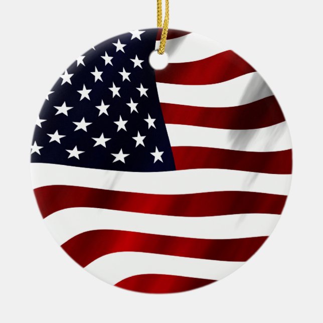 American Flag Patriotic Independence Day Ceramic Tree Decoration (Front)