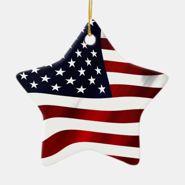 American Flag Patriotic Independence Day Ceramic Tree Decoration (Front)