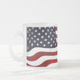 American Flag Patriotic Independence Day Frosted Glass Coffee Mug