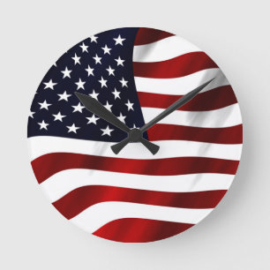 American Flag Patriotic Independence Day Round Clock