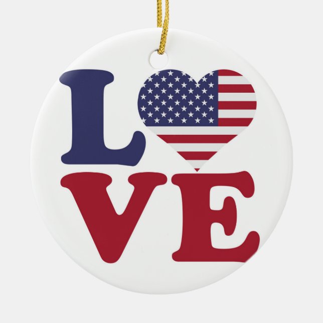 American Flag Patriotic Love Ceramic Tree Decoration (Front)