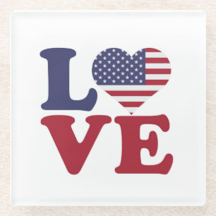 American Flag Patriotic Love Glass Coaster
