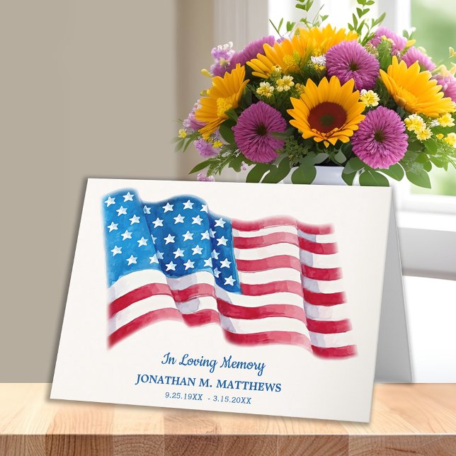 American Flag Patriotic Memorial Veteran Funeral Thank You Card (Creator Uploaded)
