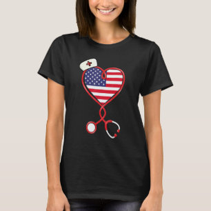 American Flag Patriotic Rn Lpn Cna July 4th Nurse T-Shirt