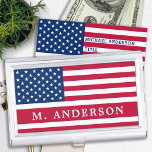 American Flag Patriotic Stars and Stripes  Business Card Holder<br><div class="desc">American Flag Business Card Case - American flag in modern red white blue design . Personalise with this US flag business card case with name. This personalised American Flag business card holder is perfect for military gifts, retirement or graduation, solider going away party. COPYRIGHT © 2020 Judy Burrows, Black Dog...</div>