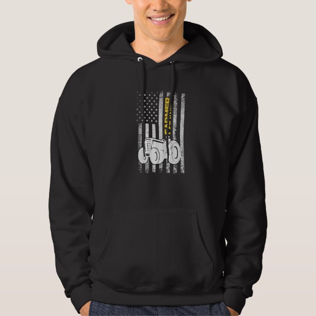 American Flag Patriotic Tractor Farming Farmers Ga Hoodie (Front)