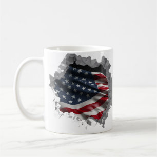 American Flag Patriotic USA Broken Wall Effect Coffee Mug