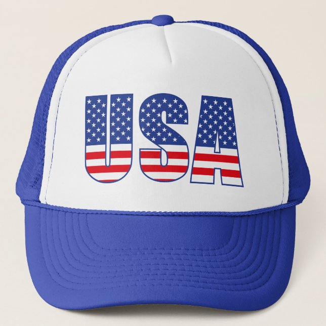 American Flag Patriotic USA For Women Men Trucker Hat (Front)
